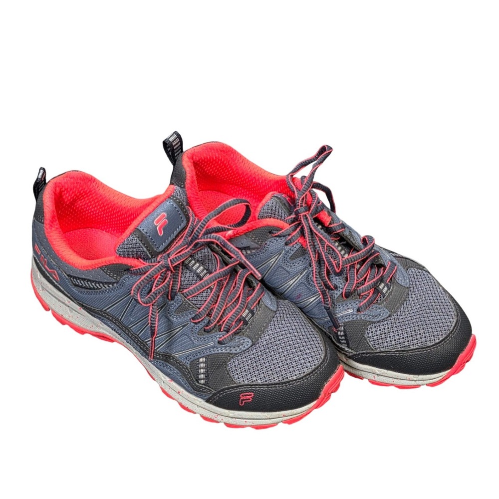 Fila Trail Running Shoes Women's Size 7 Navy Grey Coral Red Breathable Mesh